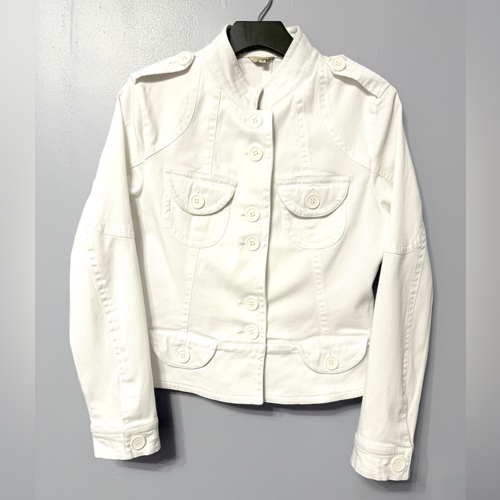 #CH)  Chic White 97% Cotton 3% Spandex Denim Jacket for Women